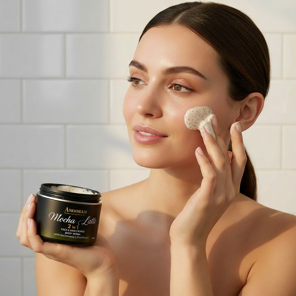 Mocha Latte 2-in-1 Coffee Face & Body Scrub | Exfoliating Wash with Niacinamide & Shea Butter for Smooth, Glowing Skin